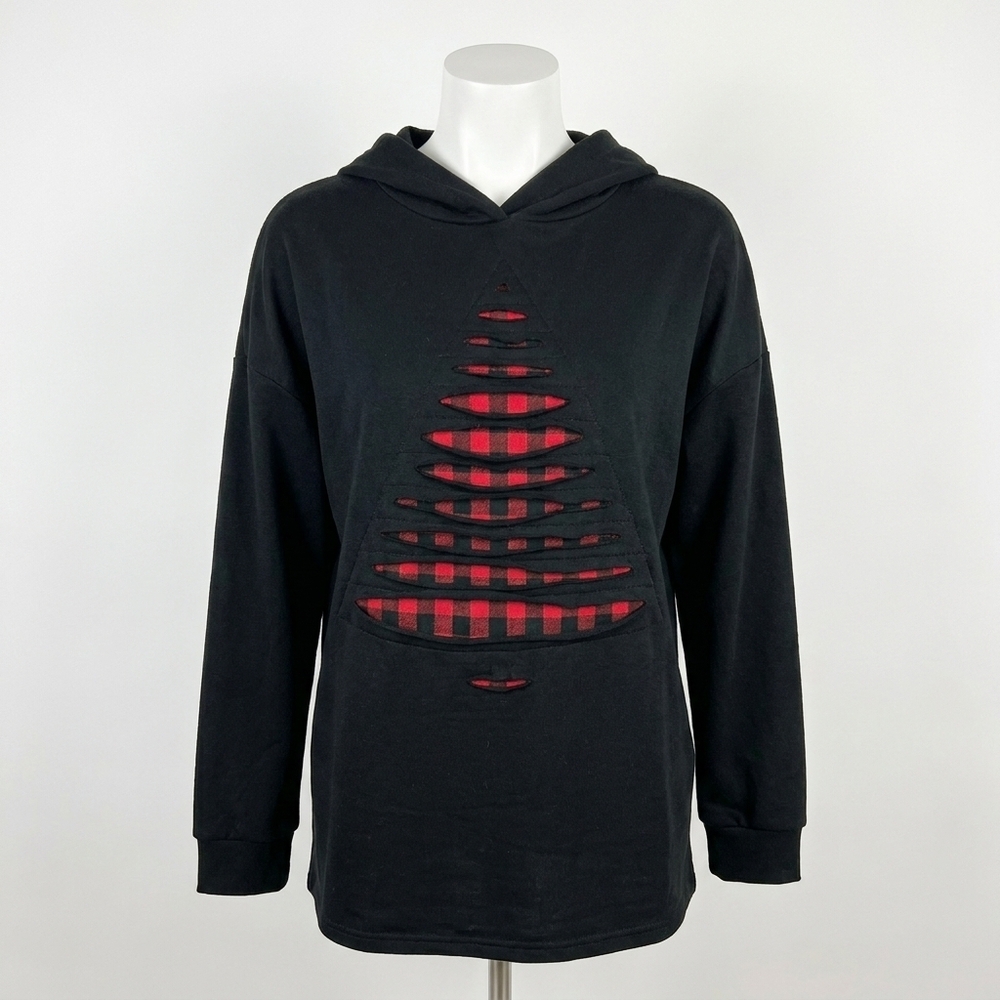 NEW COCO + CARMEN spruce christmas tree cutwork hooded top in black